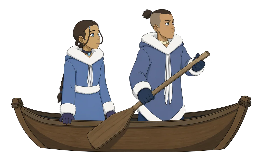 Katara and Sokka in a canoe